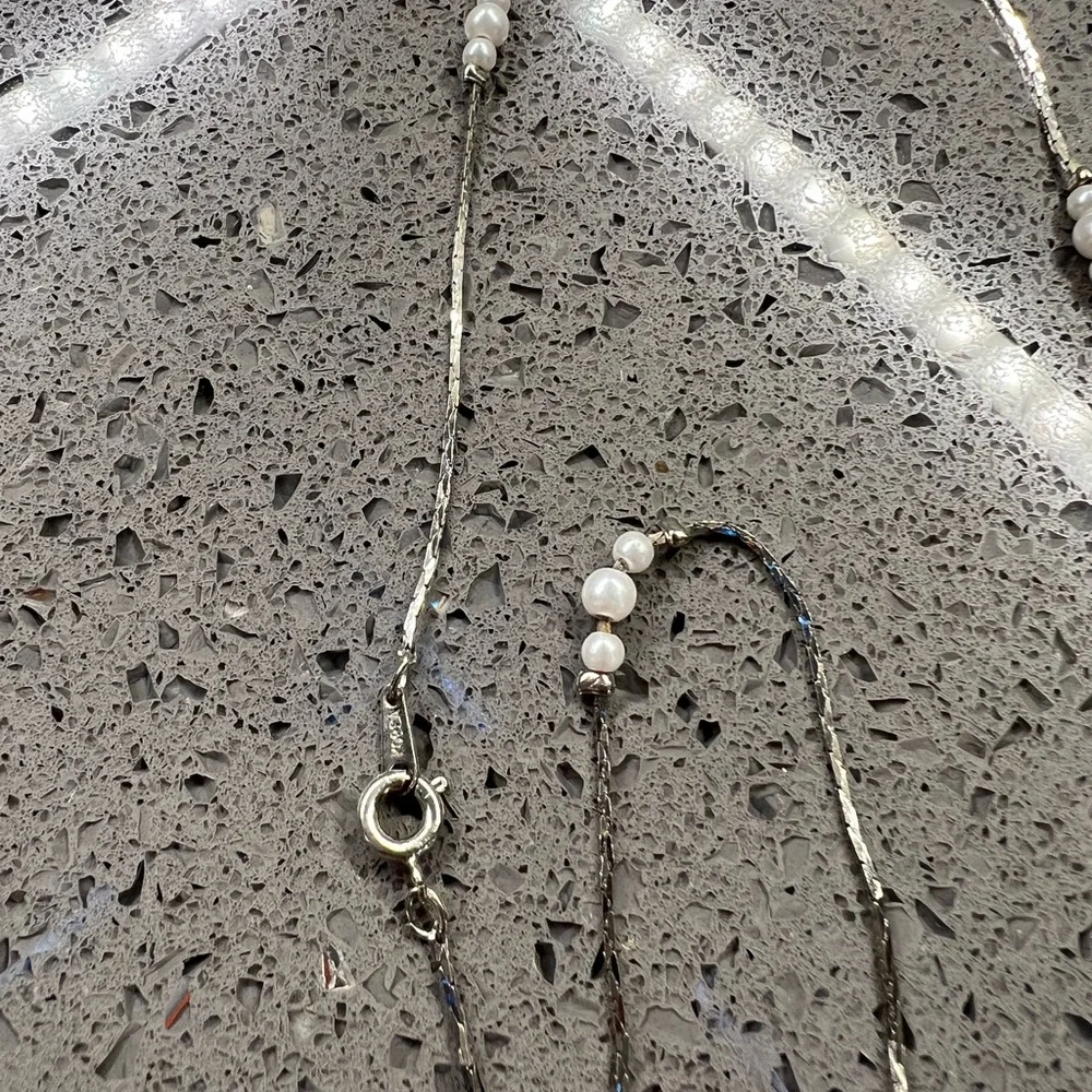 Elegant Silver-Tone Pearl Station Necklace - Women Jewelry